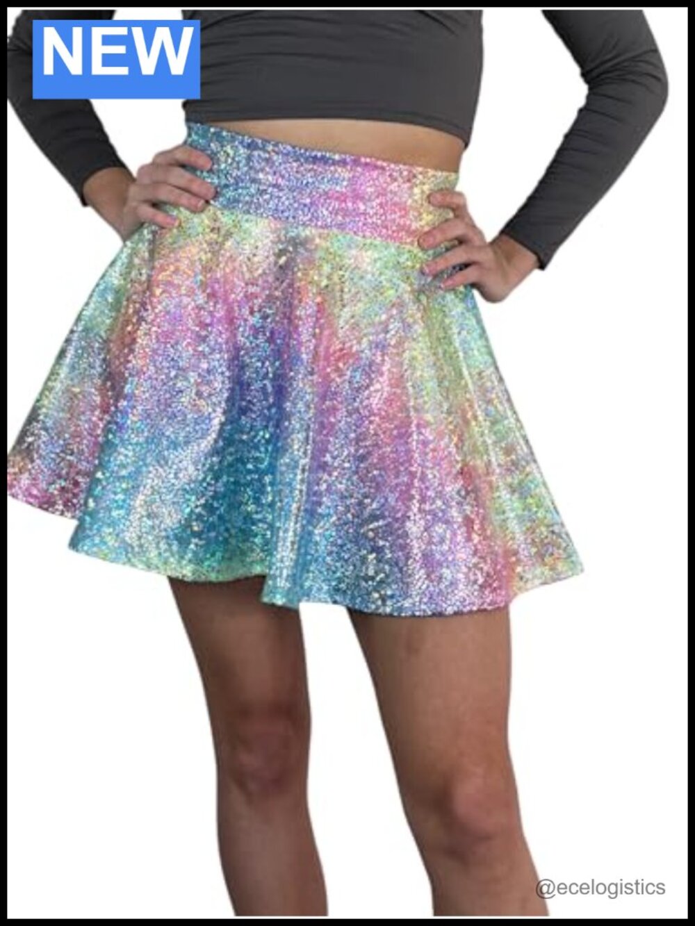 Holographic High Waisted Skater Skirt Full Circle Made in USA Rave